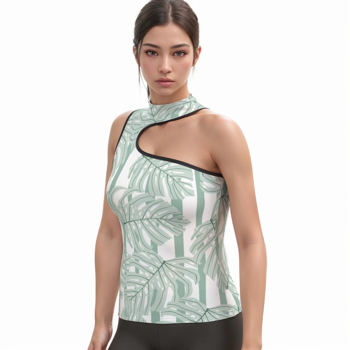 All-Over Print Women's Halter Sleeveless Asymmetrical Tank Top