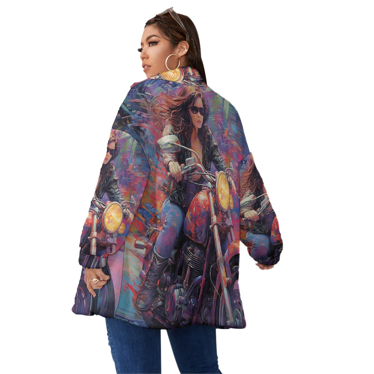 All-Over Print Unisex Borg Fleece Stand-up Collar Coat With Zipper Closure(Plus Size)