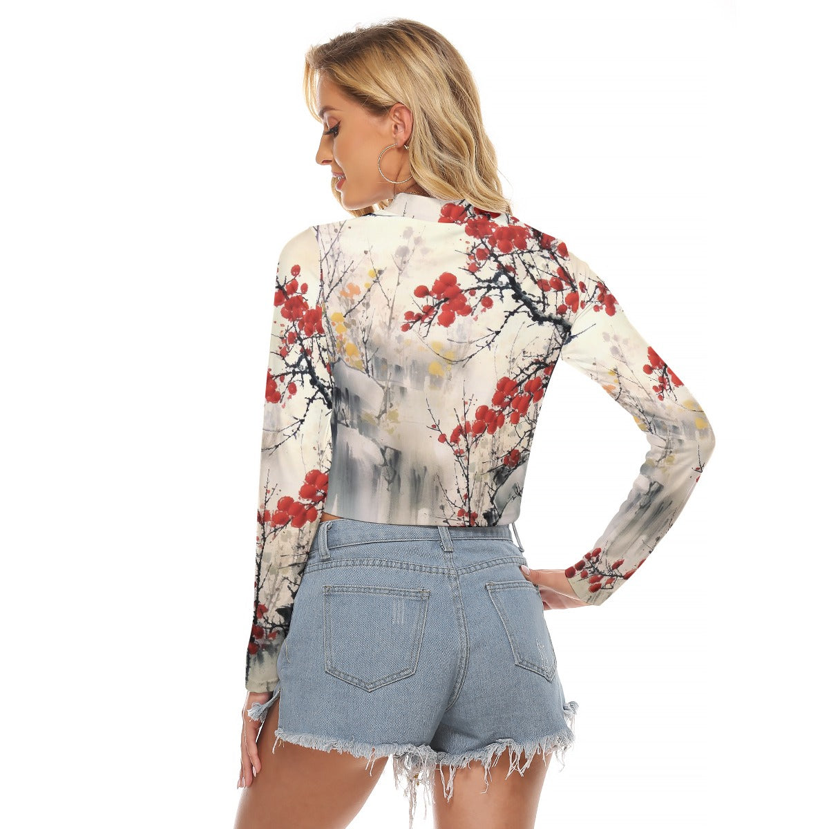 All-Over Print Women's Hollow Chest Keyhole Tight Crop Top