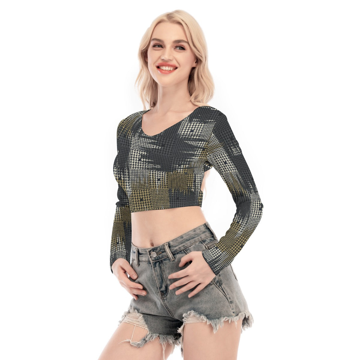 All-Over Print Women's Back Hollow T-shirt With Strap