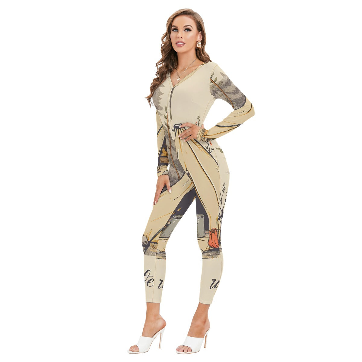 All-Over Print Women's Plunging Neck Jumpsuit
