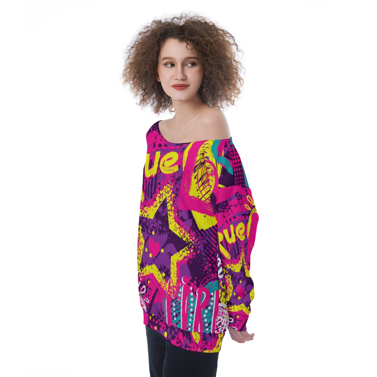 All-Over Print Oversized Women's Off-Shoulder Sweatshirt