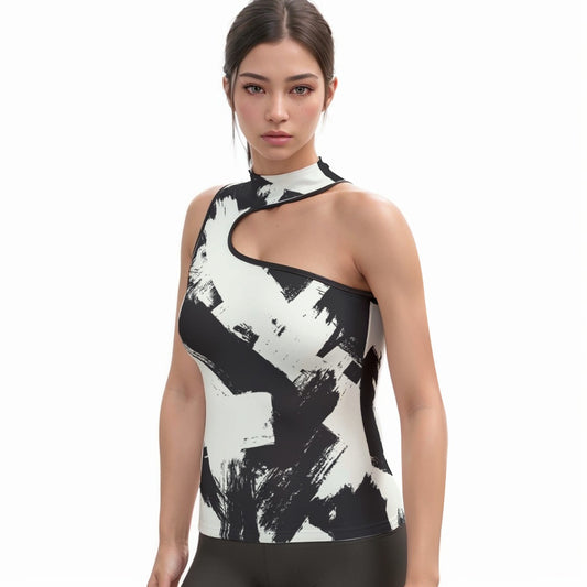 All-Over Print Women's Halter Sleeveless Asymmetrical Tank Top