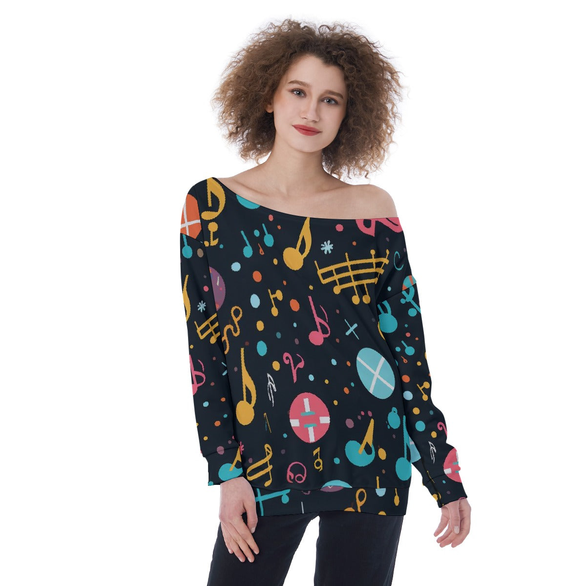 All-Over Print Oversized Women's Off-Shoulder Sweatshirt