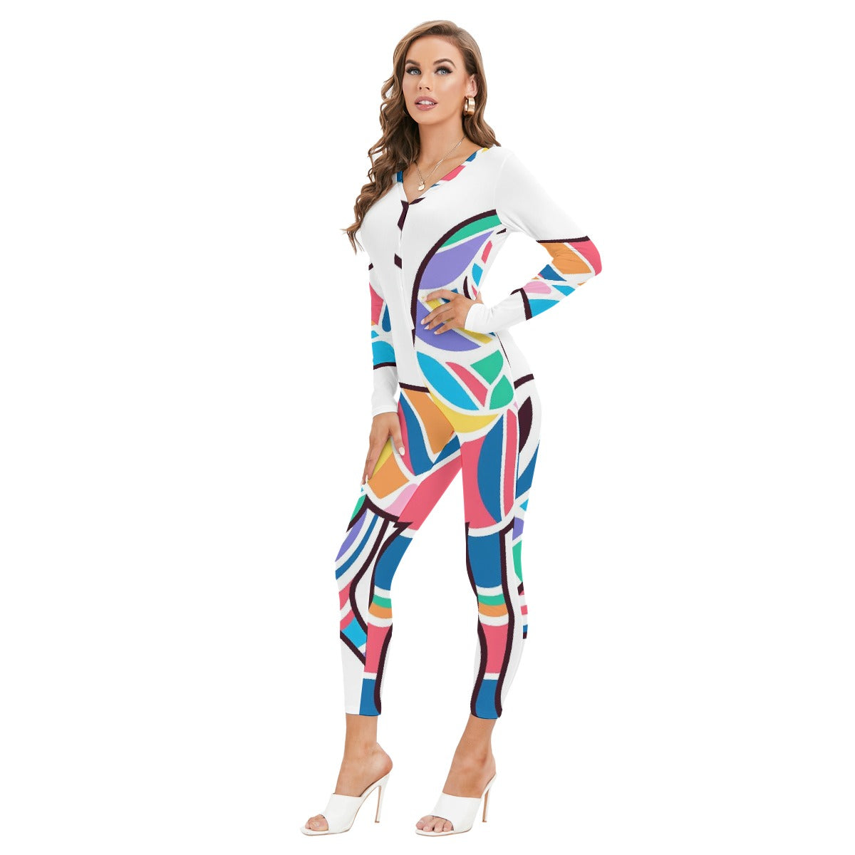 All-Over Print Women's Plunging Neck Jumpsuit