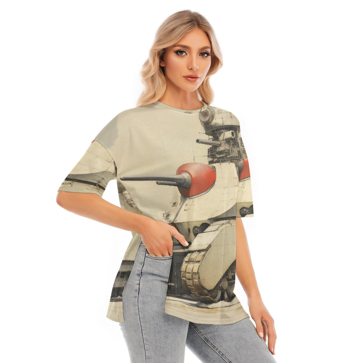 All-Over Print Women's Short Sleeves T-shirt With Hem Split