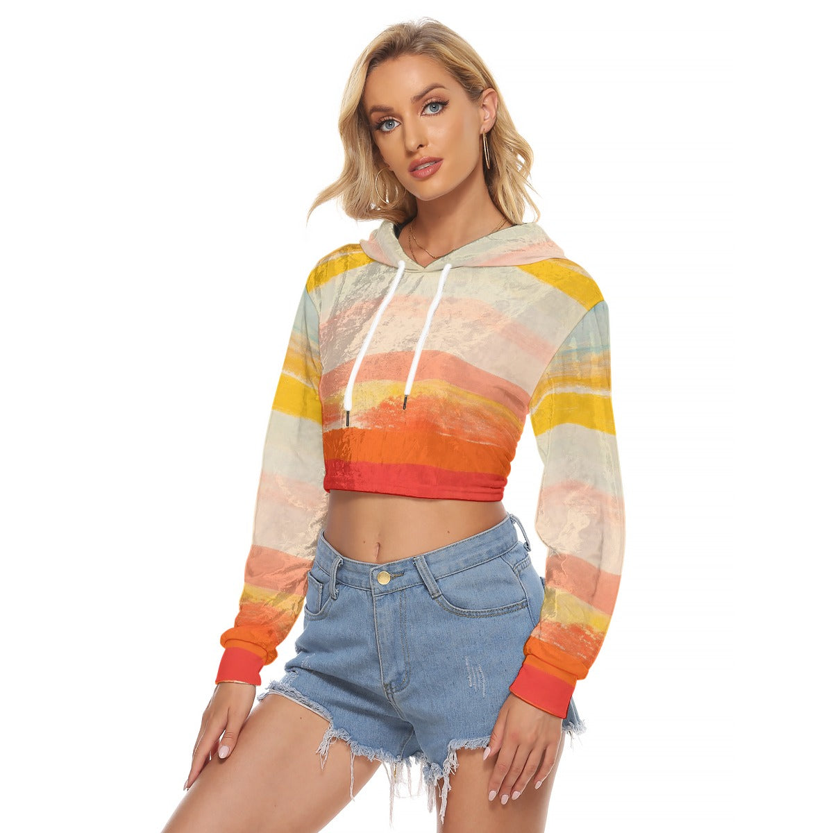 All-Over Print Women's Crop Top Hoodie|Velvet
