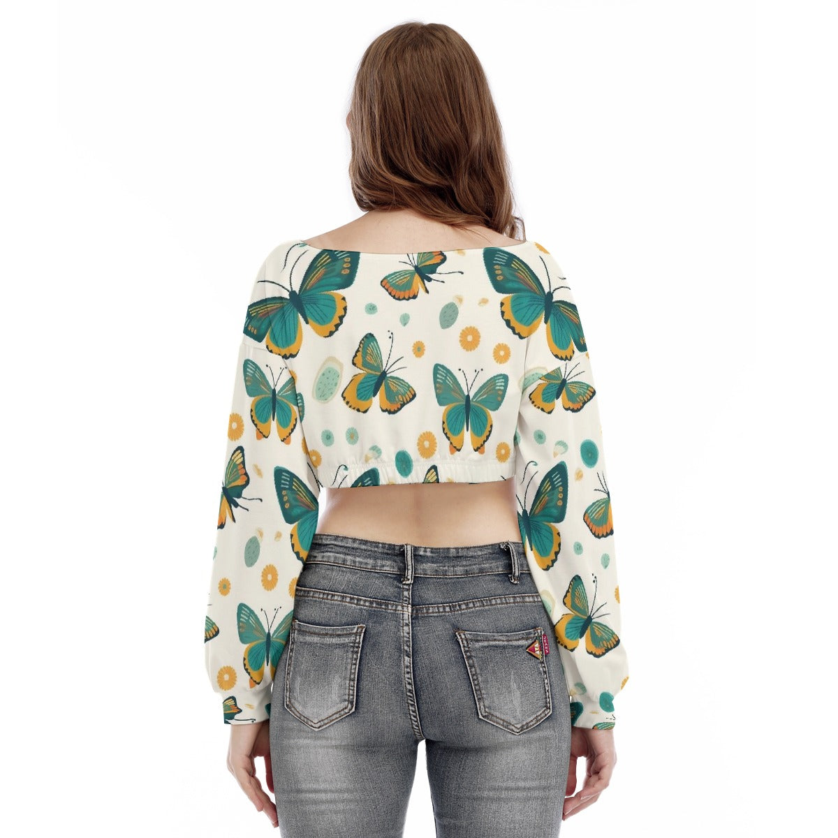 All-Over Print Women's V-neck Long Sleeve Cropped Sweatshirt