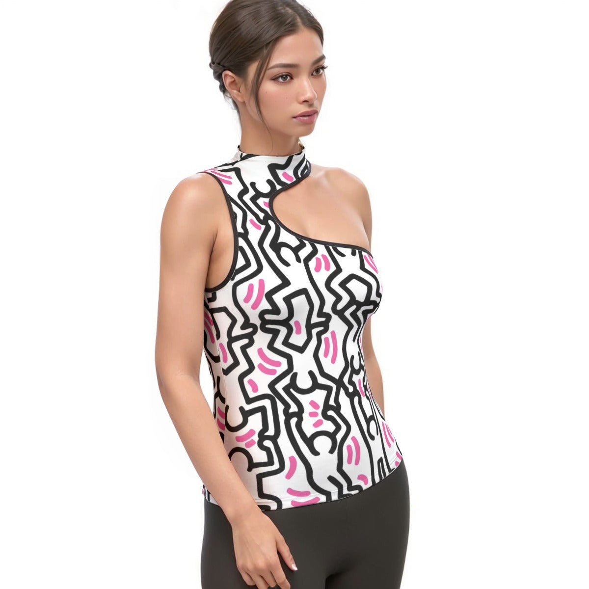 All-Over Print Women's Halter Sleeveless Asymmetrical Tank Top