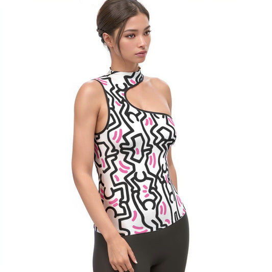 All-Over Print Women's Halter Sleeveless Asymmetrical Tank Top