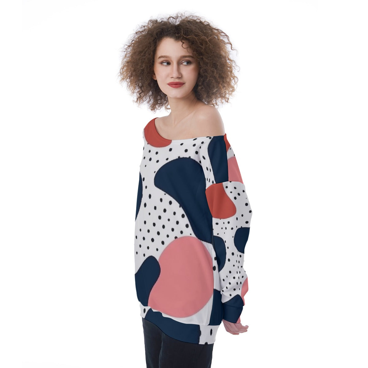 All-Over Print Oversized Women's Off-Shoulder Sweatshirt