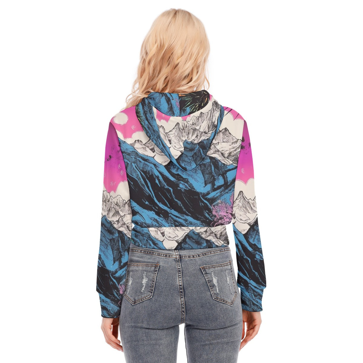 All-Over Print Women's Crop Top Hoodie With Zipper Closure