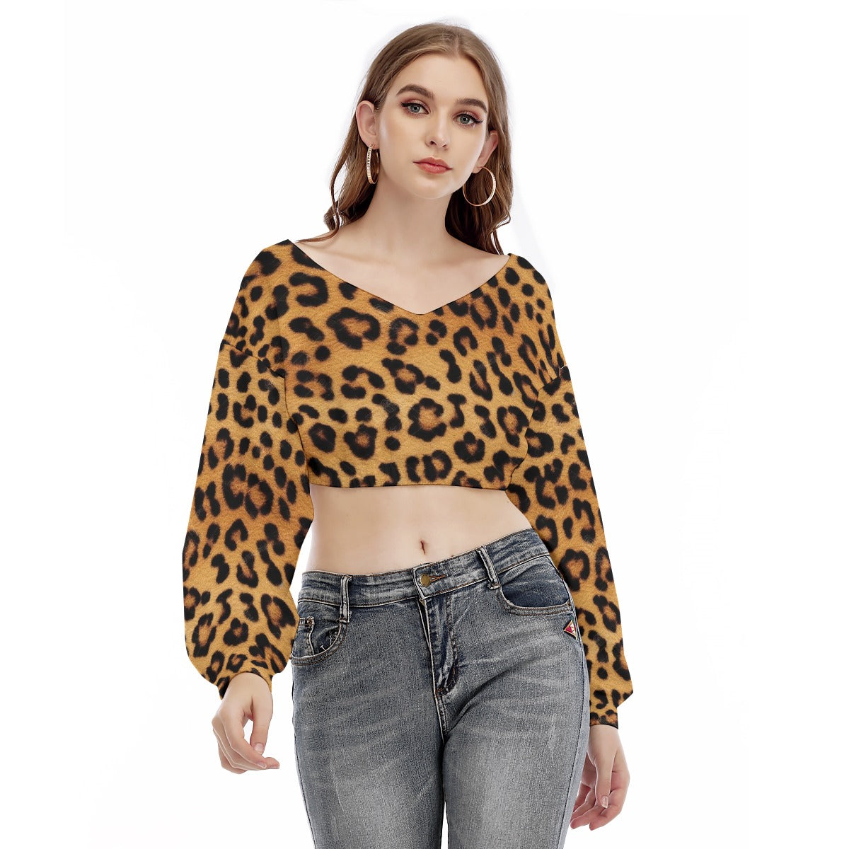 All-Over Print Women's V-neck Long Sleeve Cropped Sweatshirt