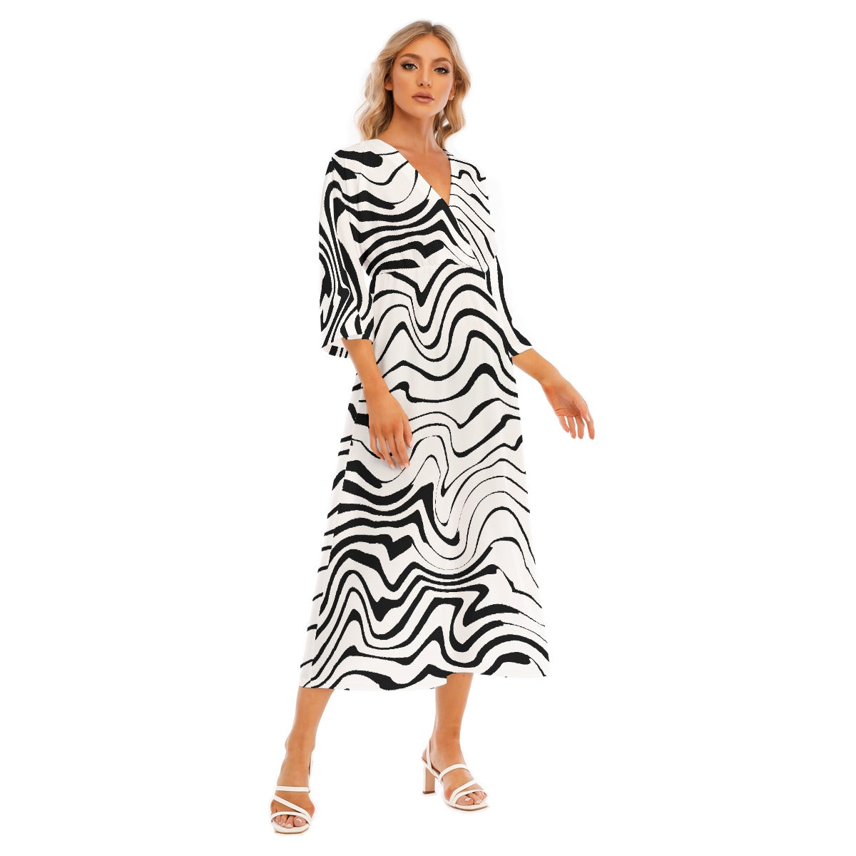 All-Over Print Women's Mid-Sleeve Long Dress
