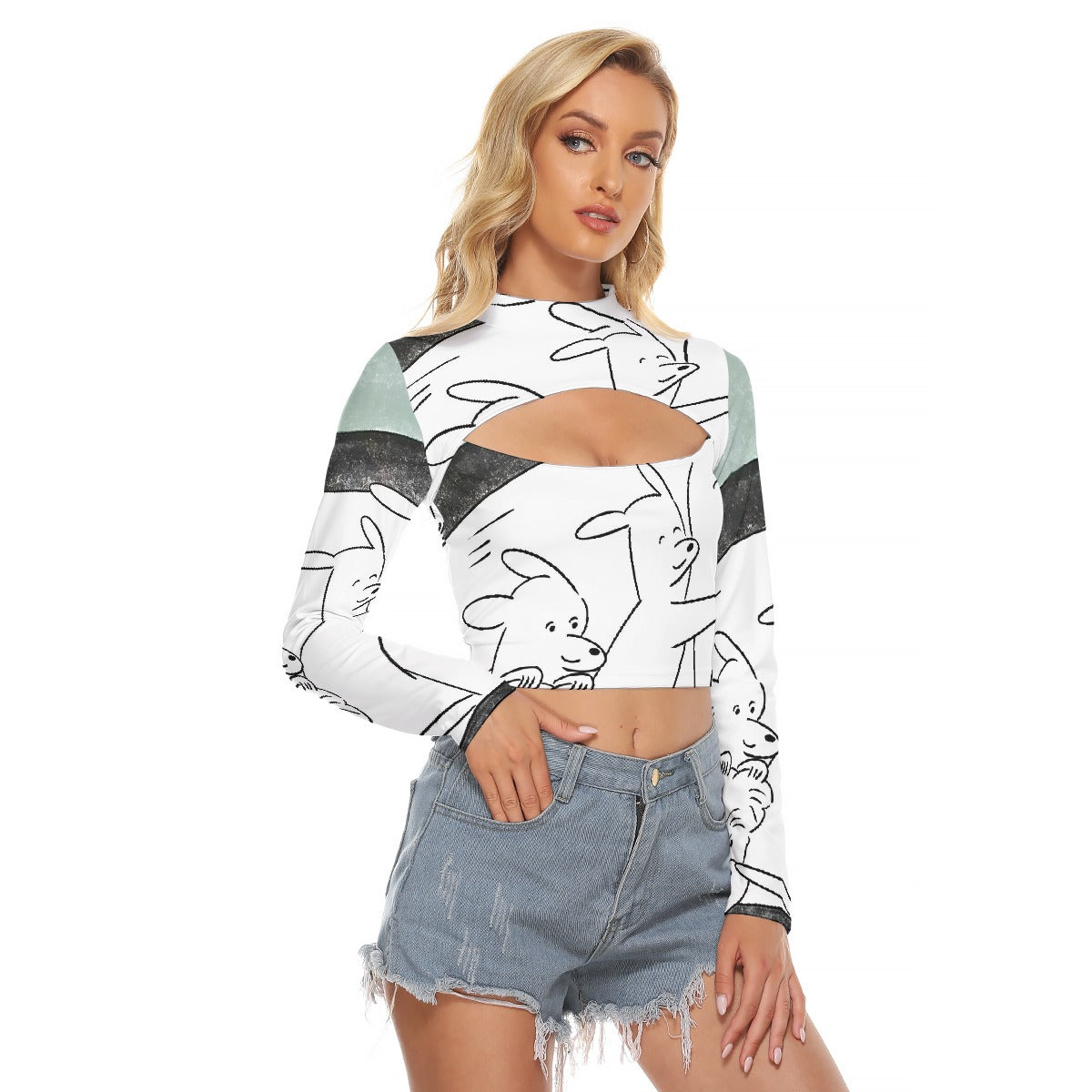 All-Over Print Women's Hollow Chest Keyhole Tight Crop Top