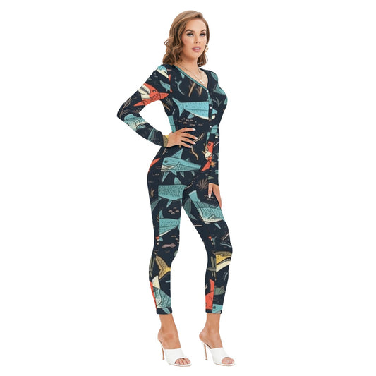 All-Over Print Women's Plunging Neck Jumpsuit