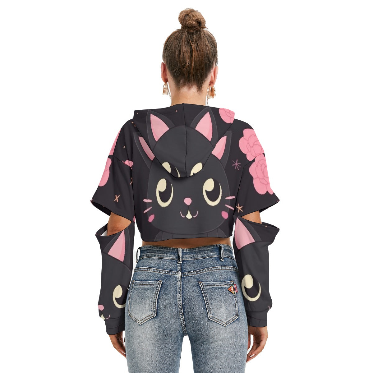 All-Over Print Women's Heavy Fleece Hoodie With Hollow Out Sleeve