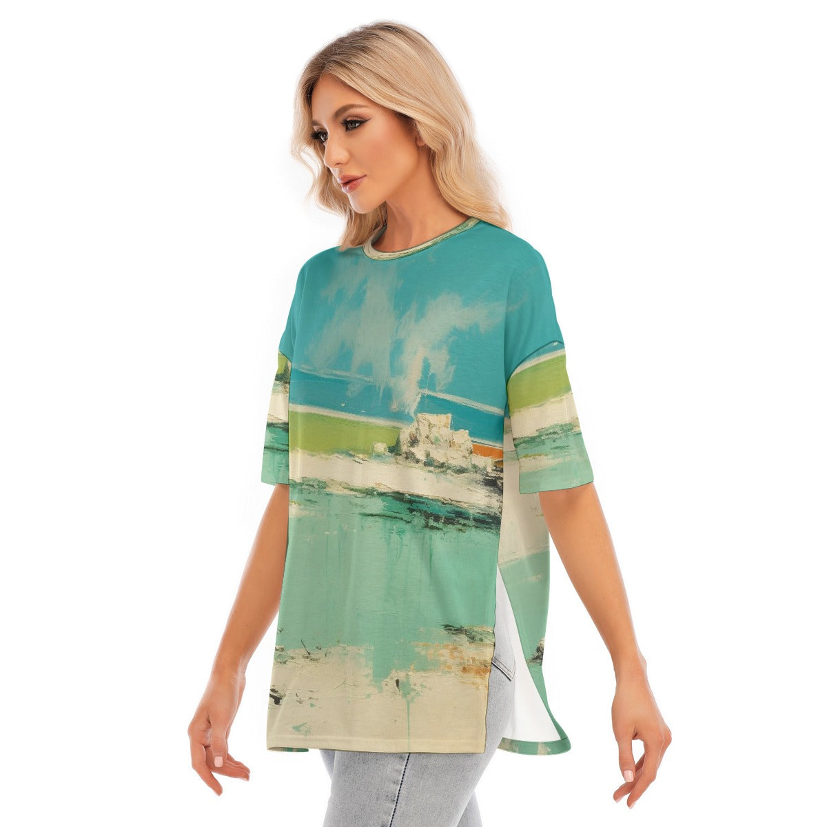 All-Over Print Women's Short Sleeves T-shirt With Hem Split