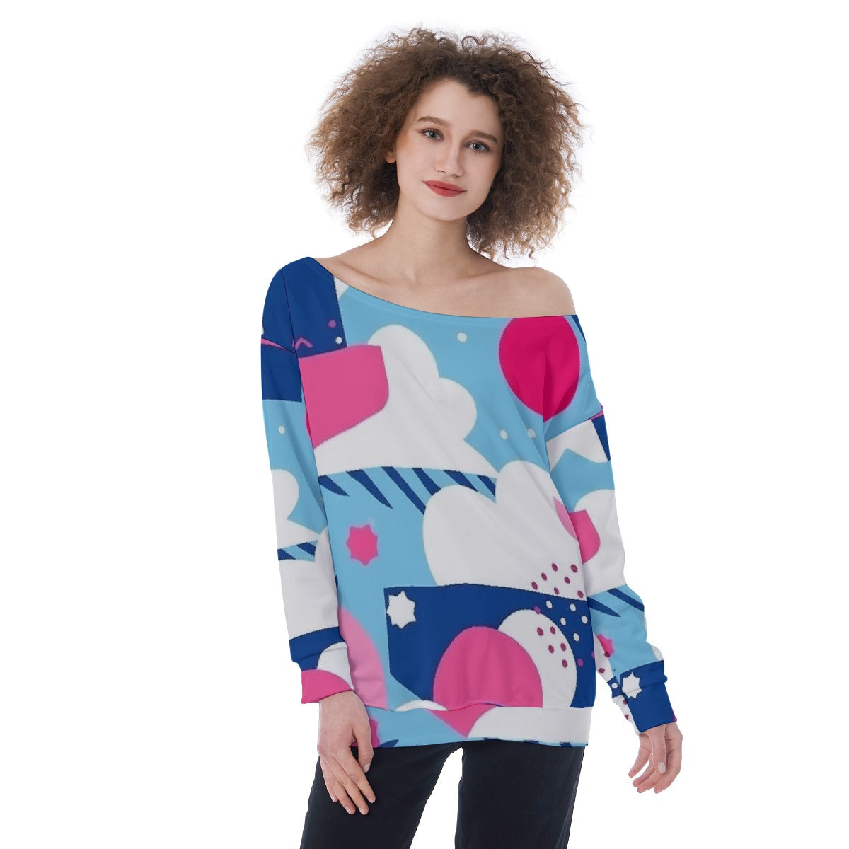 All-Over Print Oversized Women's Off-Shoulder Sweatshirt