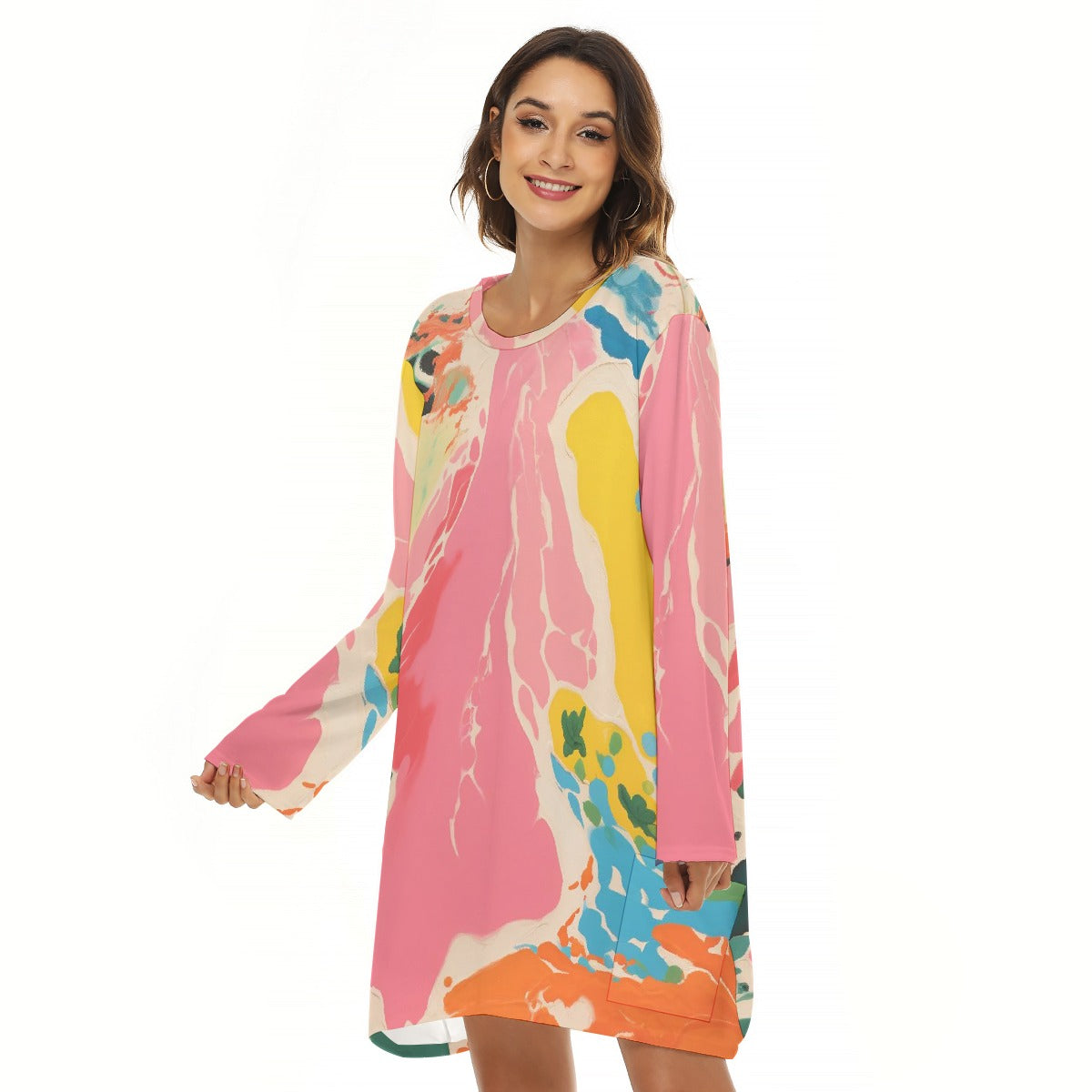 All-Over Print  Women's Loose Crew Neck Dress