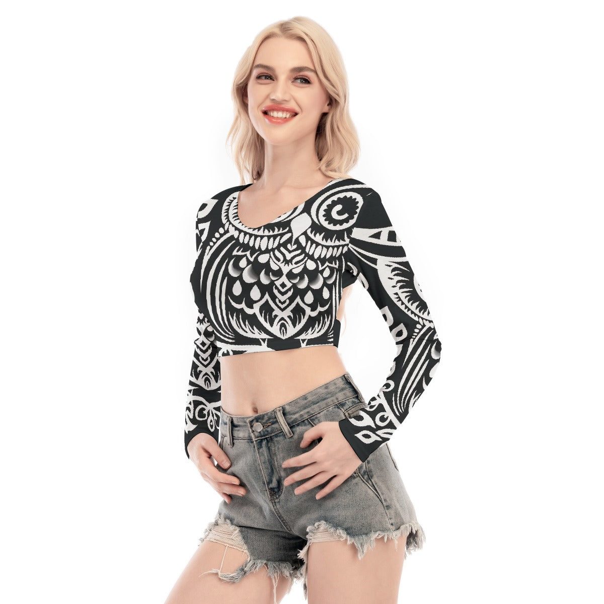 All-Over Print Women's Back Hollow T-shirt With Strap