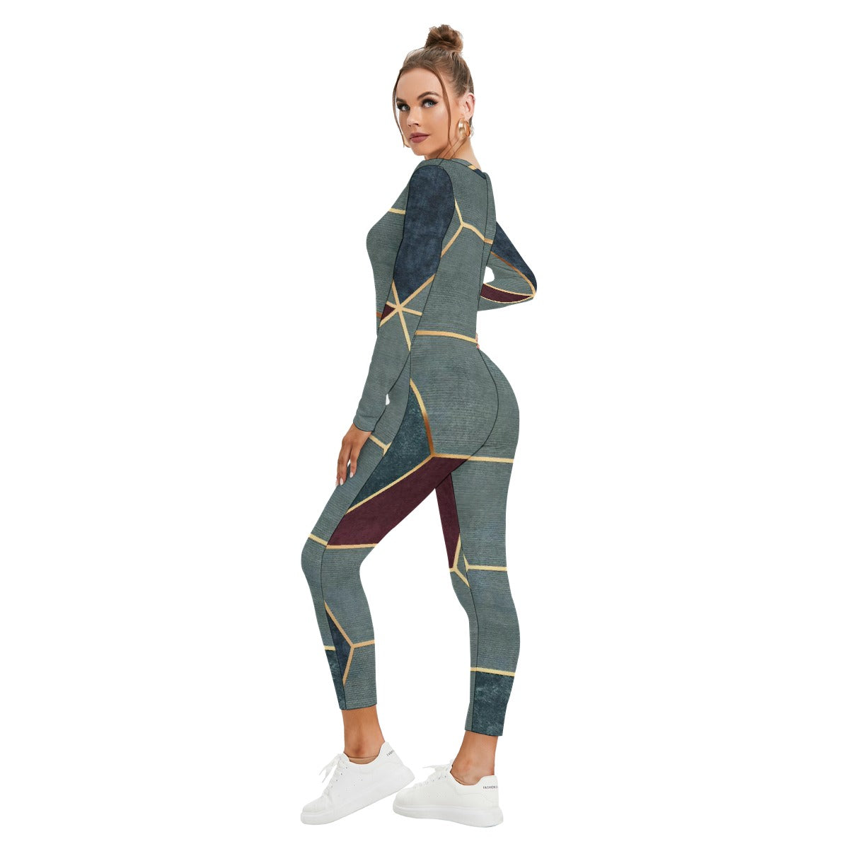 All-Over Print Women's Plunging Neck Jumpsuit