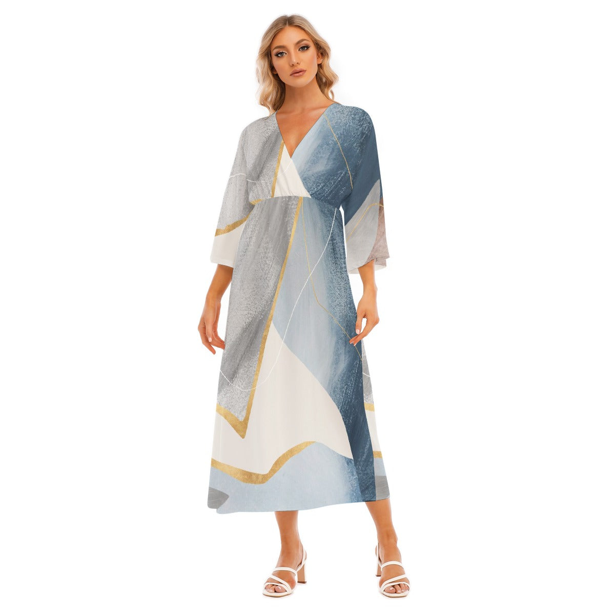 All-Over Print Women's Mid-Sleeve Long Dress