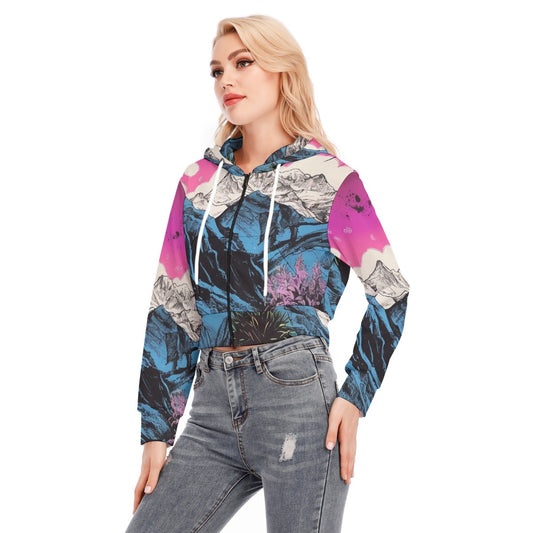 All-Over Print Women's Crop Top Hoodie With Zipper Closure