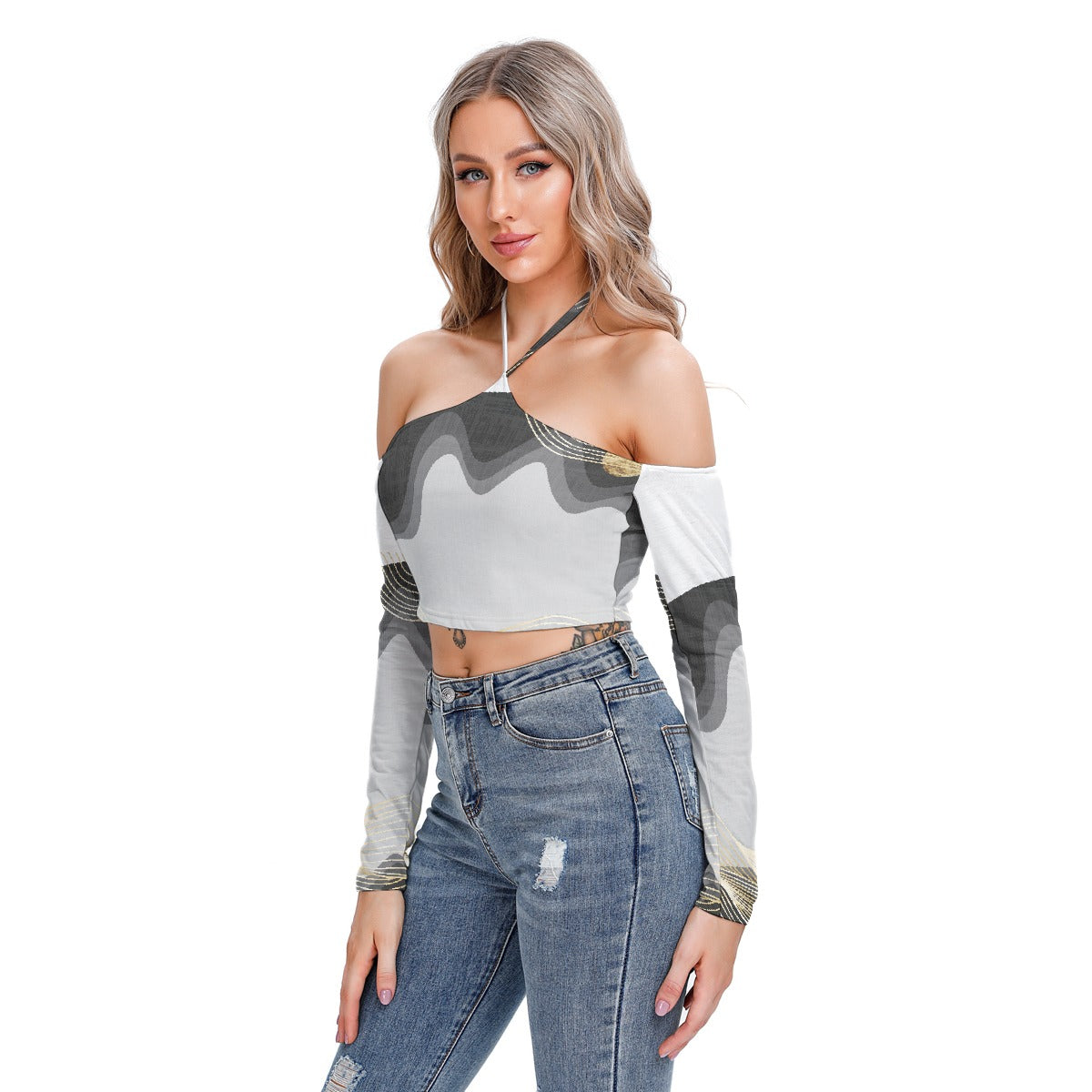 All-Over Print Women's Halter Lace-up Top