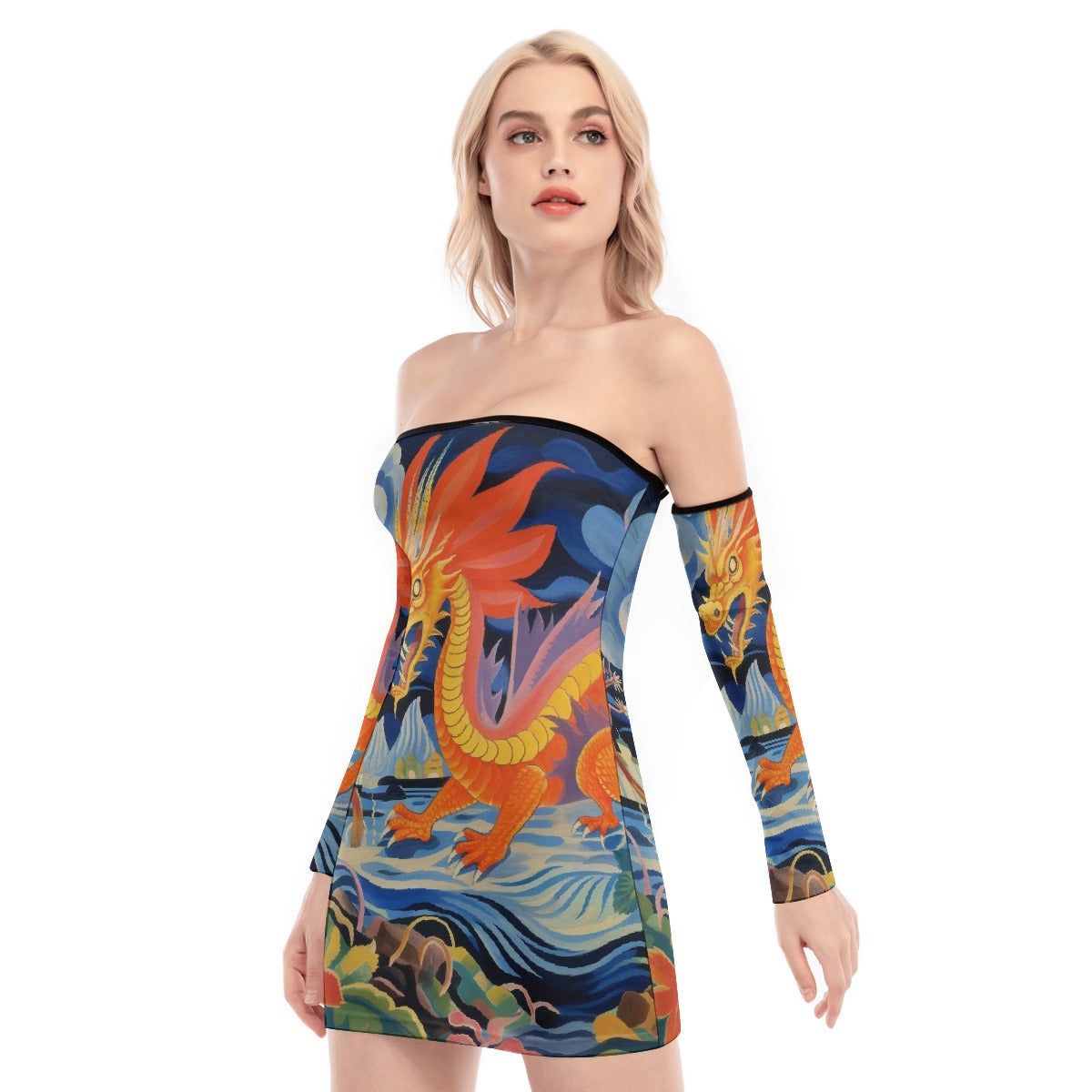 All-Over Print Women's Off-shoulder Back Lace-up Dress