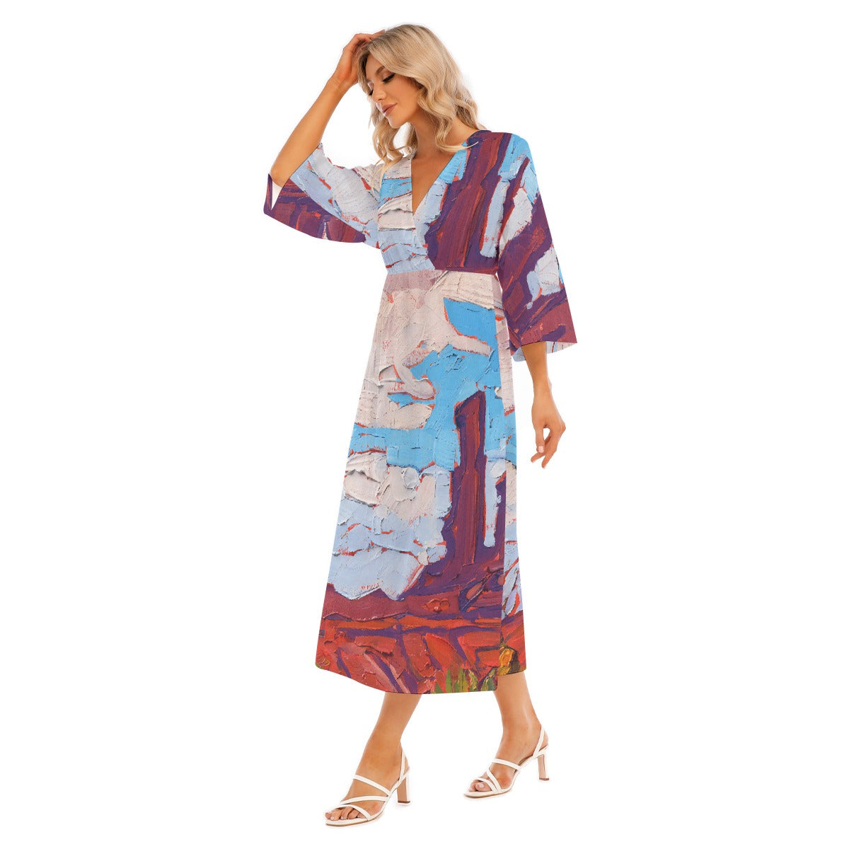 All-Over Print Women's Mid-Sleeve Long Dress