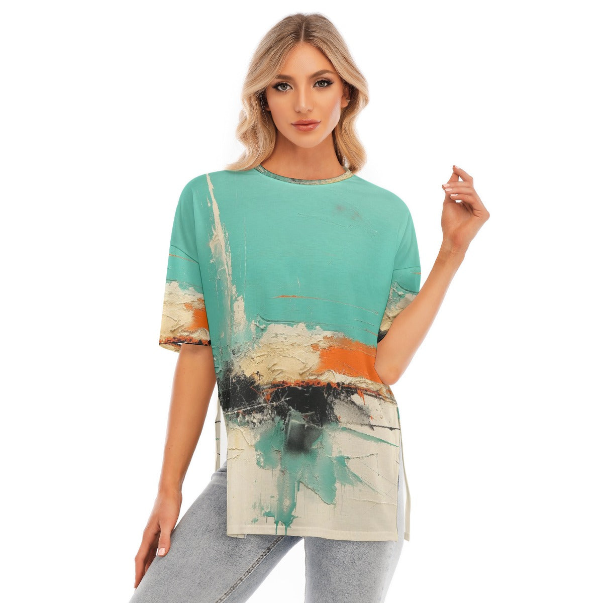 All-Over Print Women's Short Sleeves T-shirt With Hem Split
