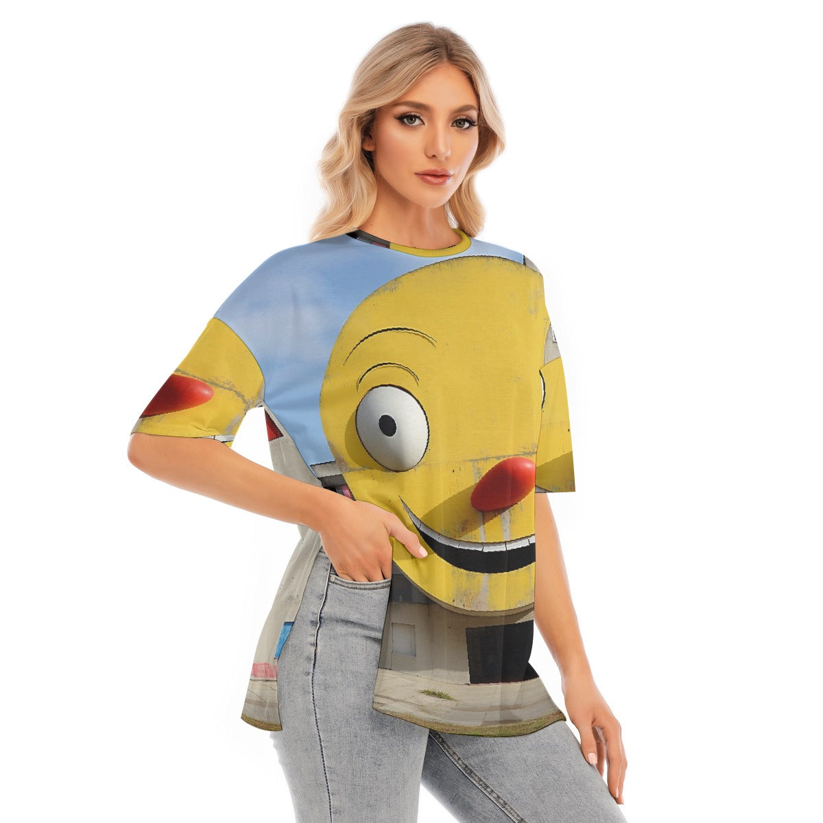 All-Over Print Women's Short Sleeves T-shirt With Hem Split