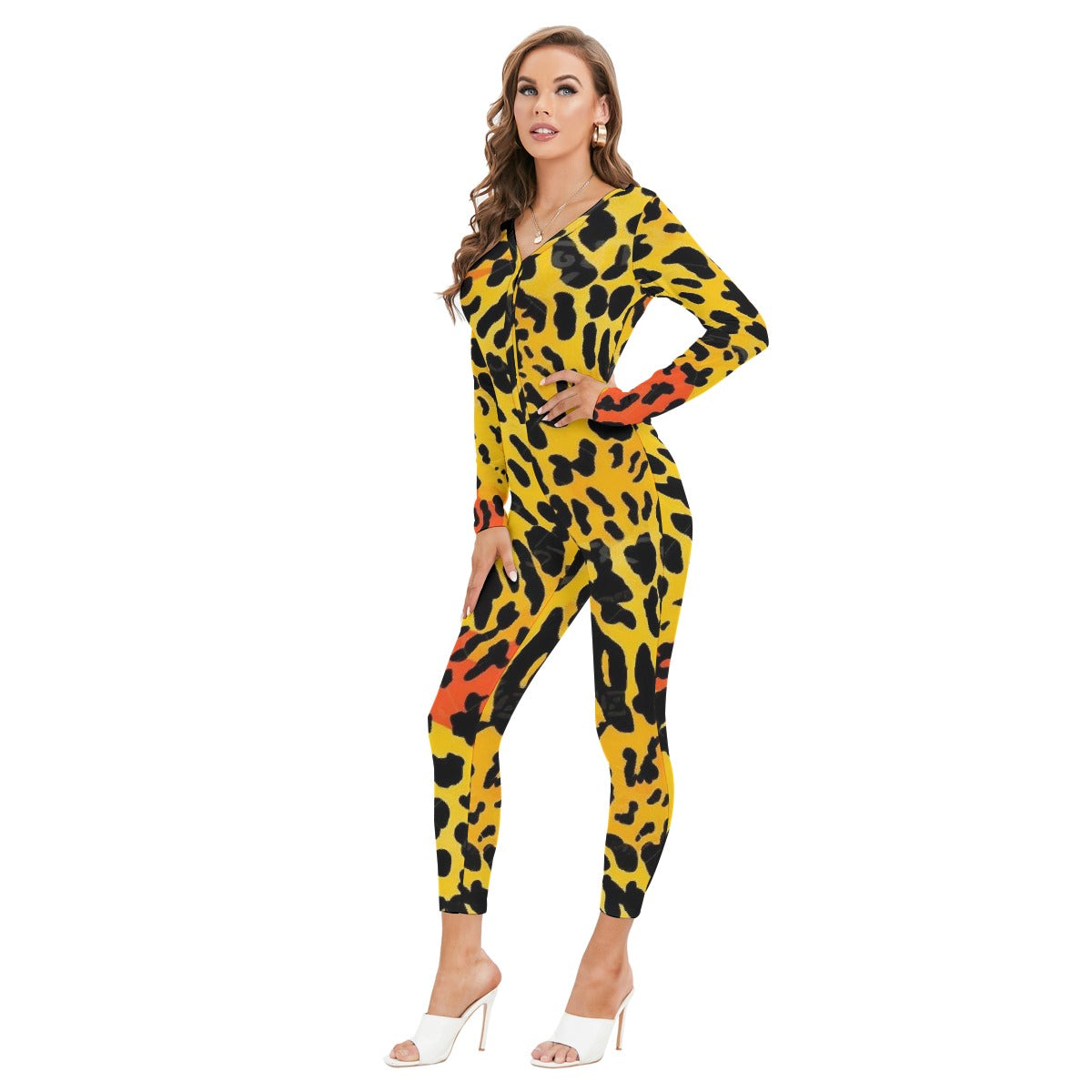 All-Over Print Women's Plunging Neck Jumpsuit