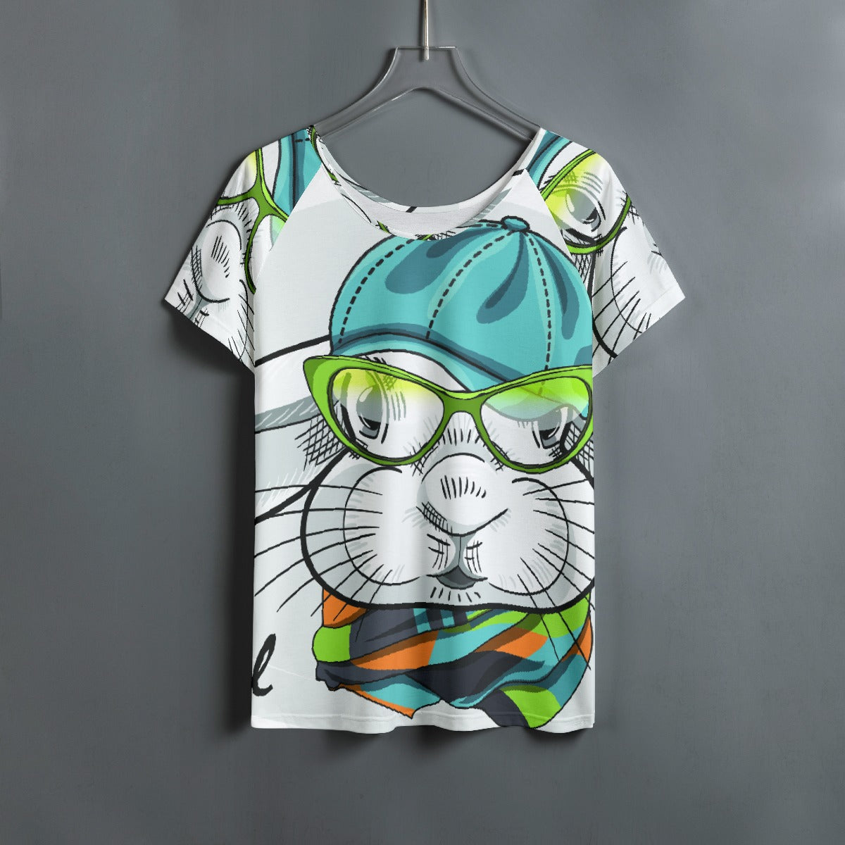 All-Over Print Women's Round Neck T-shirt With Raglan Sleeve
