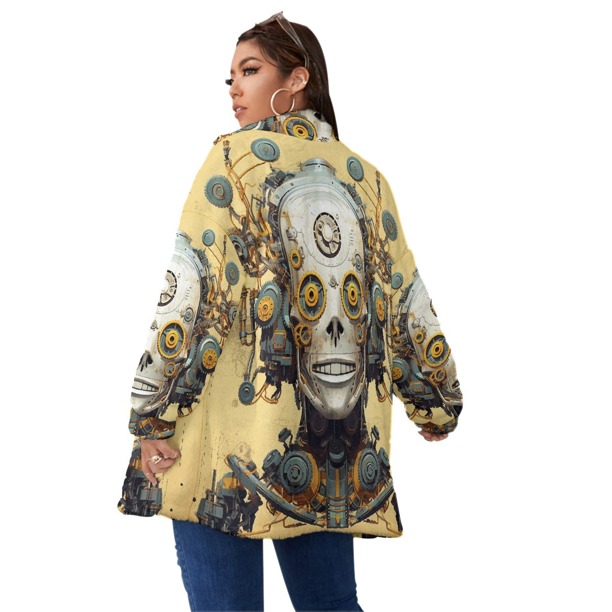 All-Over Print Unisex Borg Fleece Stand-up Collar Coat With Zipper Closure(Plus Size)