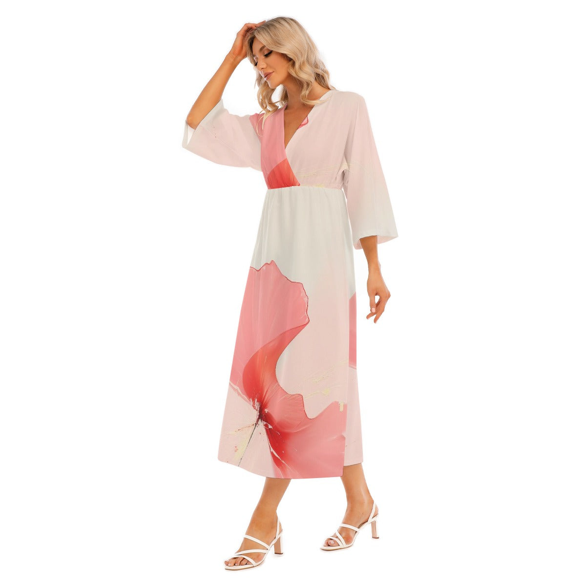 All-Over Print Women's Mid-Sleeve Long Dress