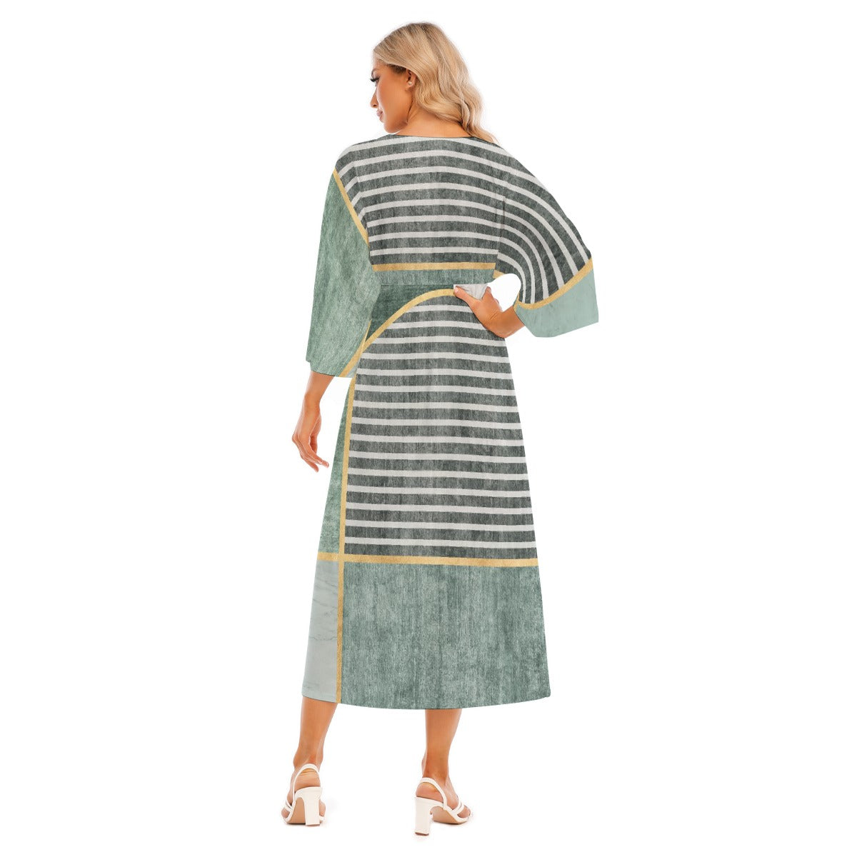 All-Over Print Women's Mid-Sleeve Long Dress