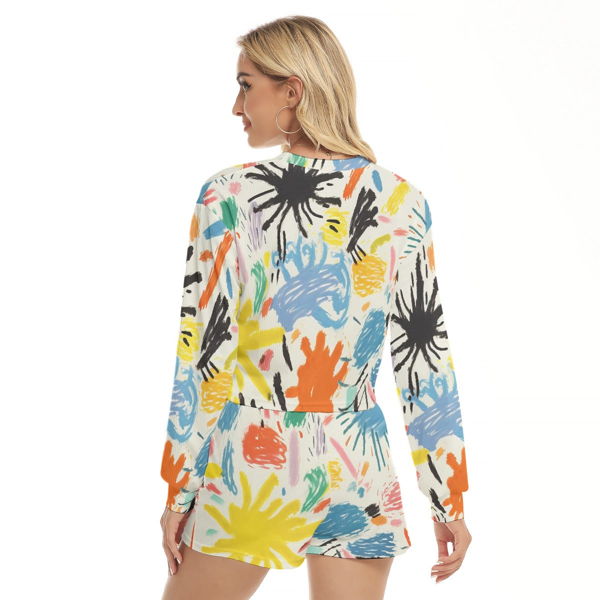 All-Over Print Women's Short Sweatshirt And Pants Suit