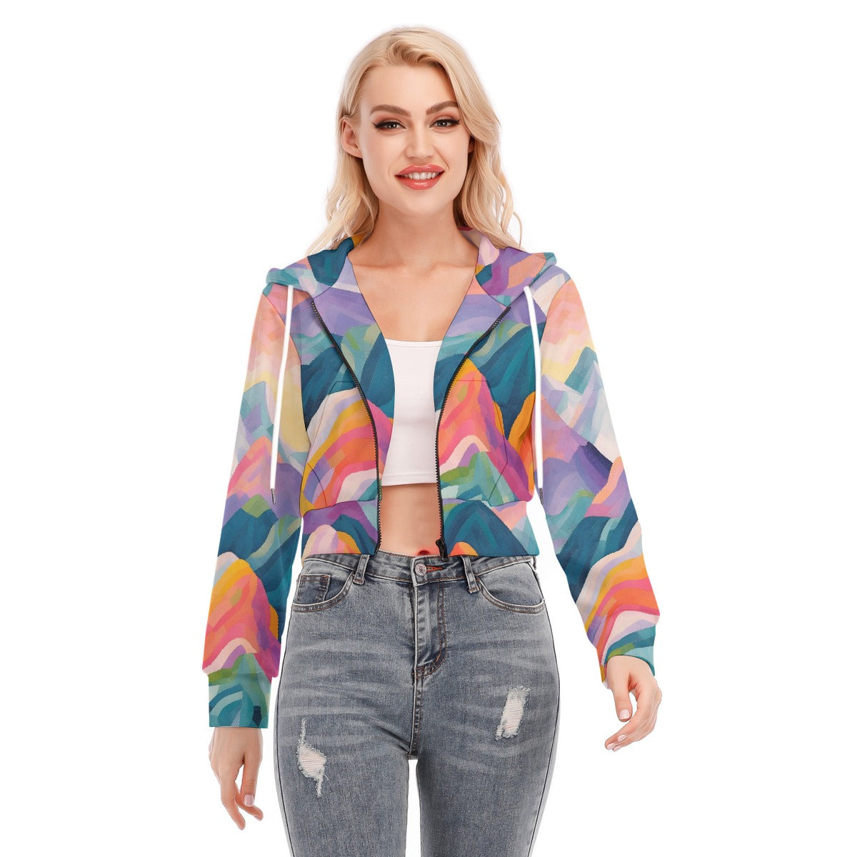 All-Over Print Women's Crop Top Hoodie With Zipper Closure