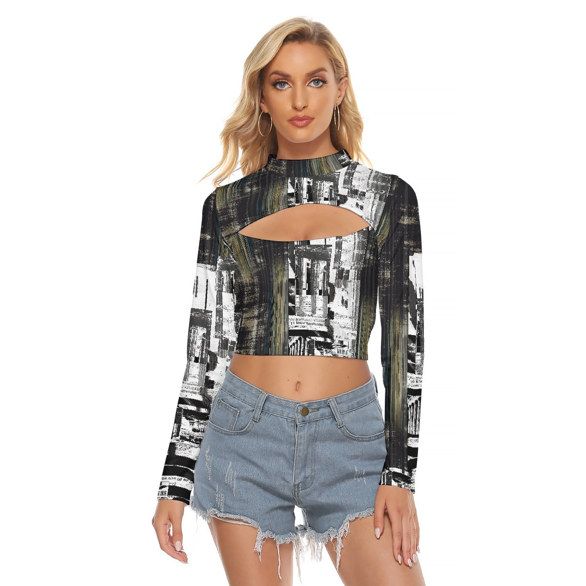 All-Over Print Women's Hollow Chest Keyhole Tight Crop Top
