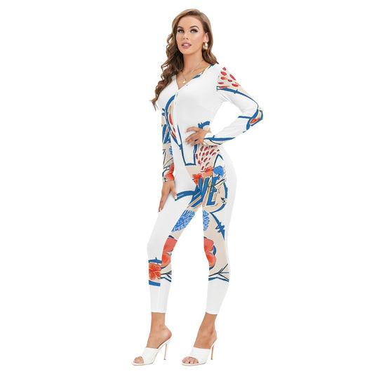All-Over Print Women's Plunging Neck Jumpsuit