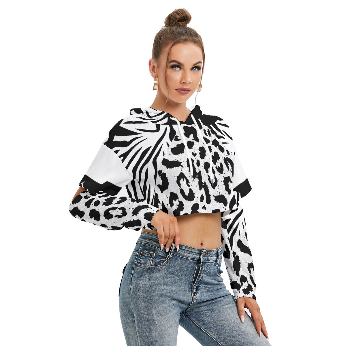 All-Over Print Women's Heavy Fleece Hoodie With Hollow Out Sleeve
