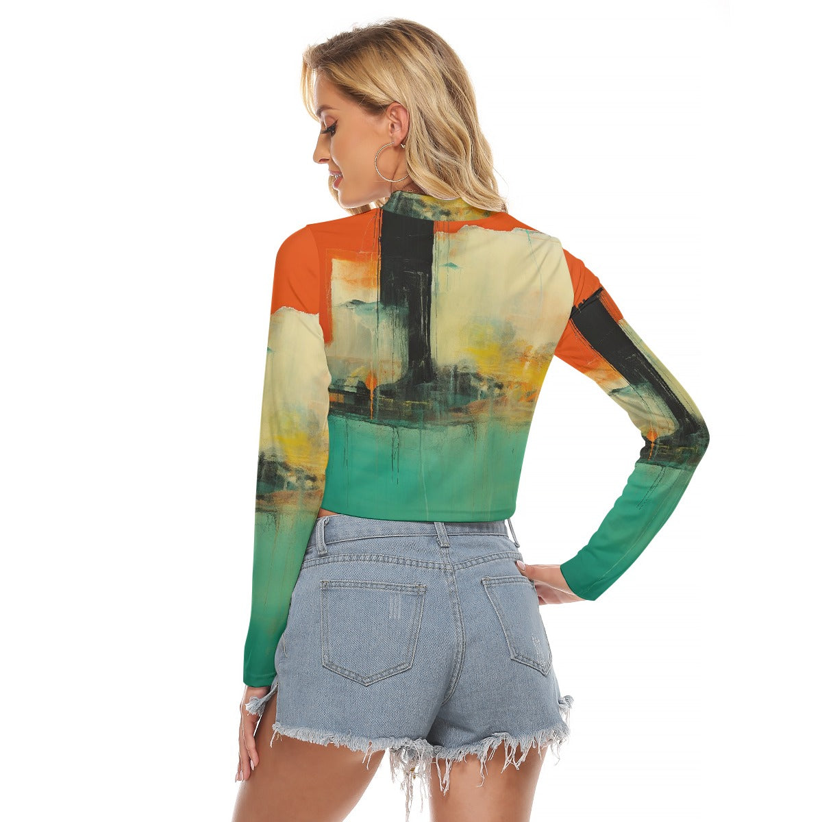 All-Over Print Women's Hollow Chest Keyhole Tight Crop Top