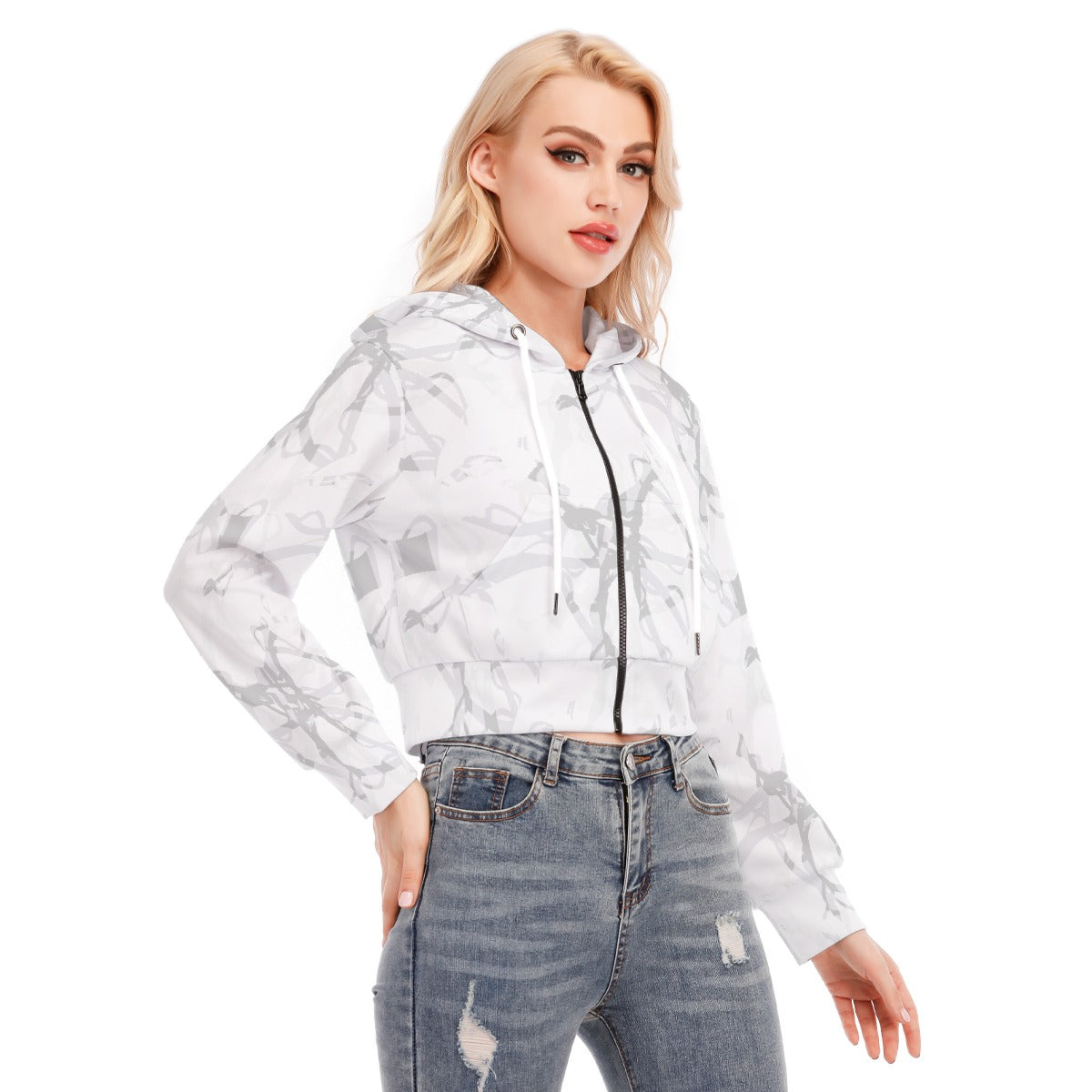 All-Over Print Women's Crop Top Hoodie With Zipper Closure