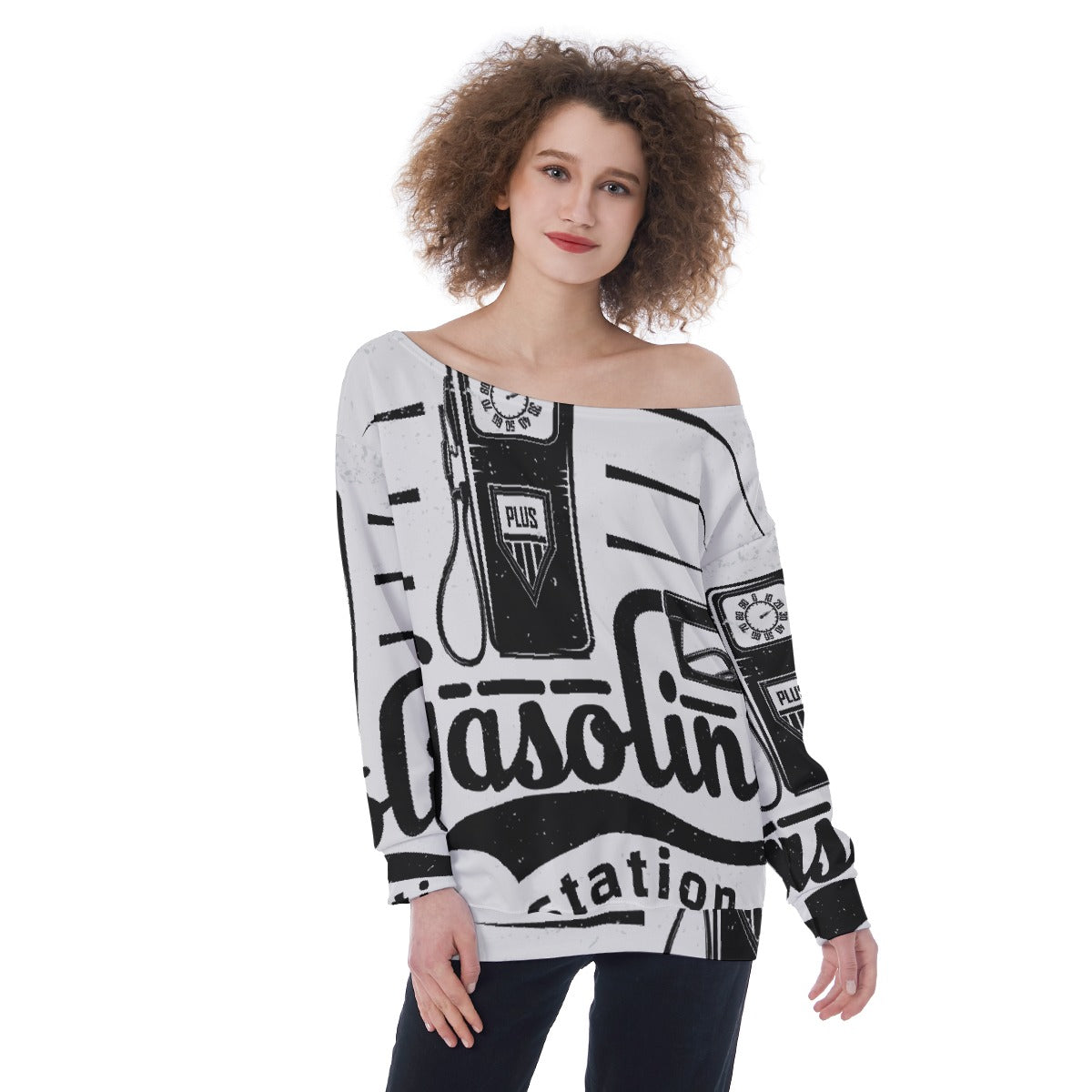 All-Over Print Oversized Women's Off-Shoulder Sweatshirt