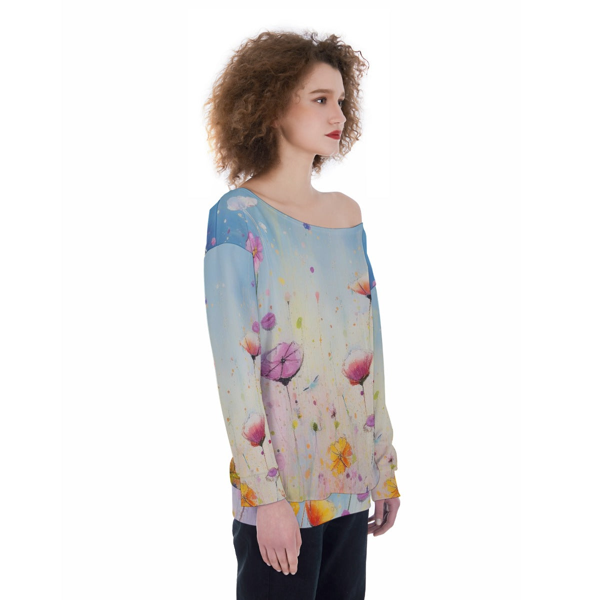 All-Over Print Oversized Women's Off-Shoulder Sweatshirt