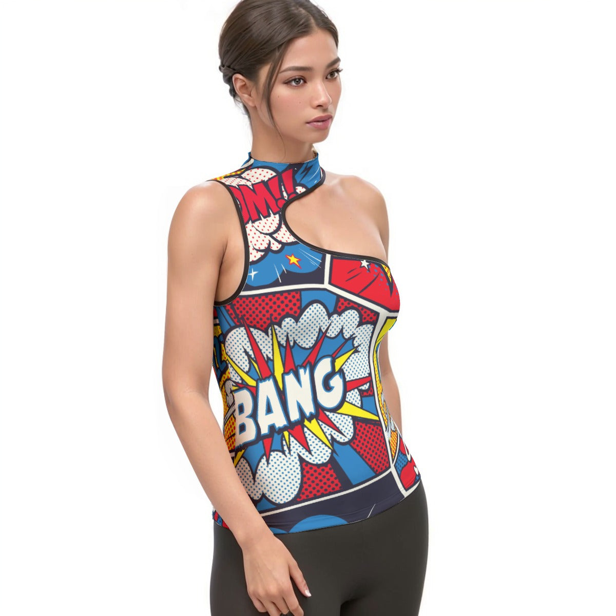 All-Over Print Women's Halter Sleeveless Asymmetrical Tank Top