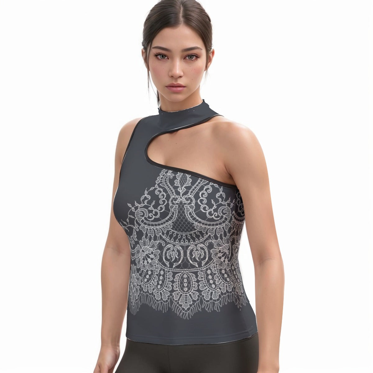 All-Over Print Women's Halter Sleeveless Asymmetrical Tank Top