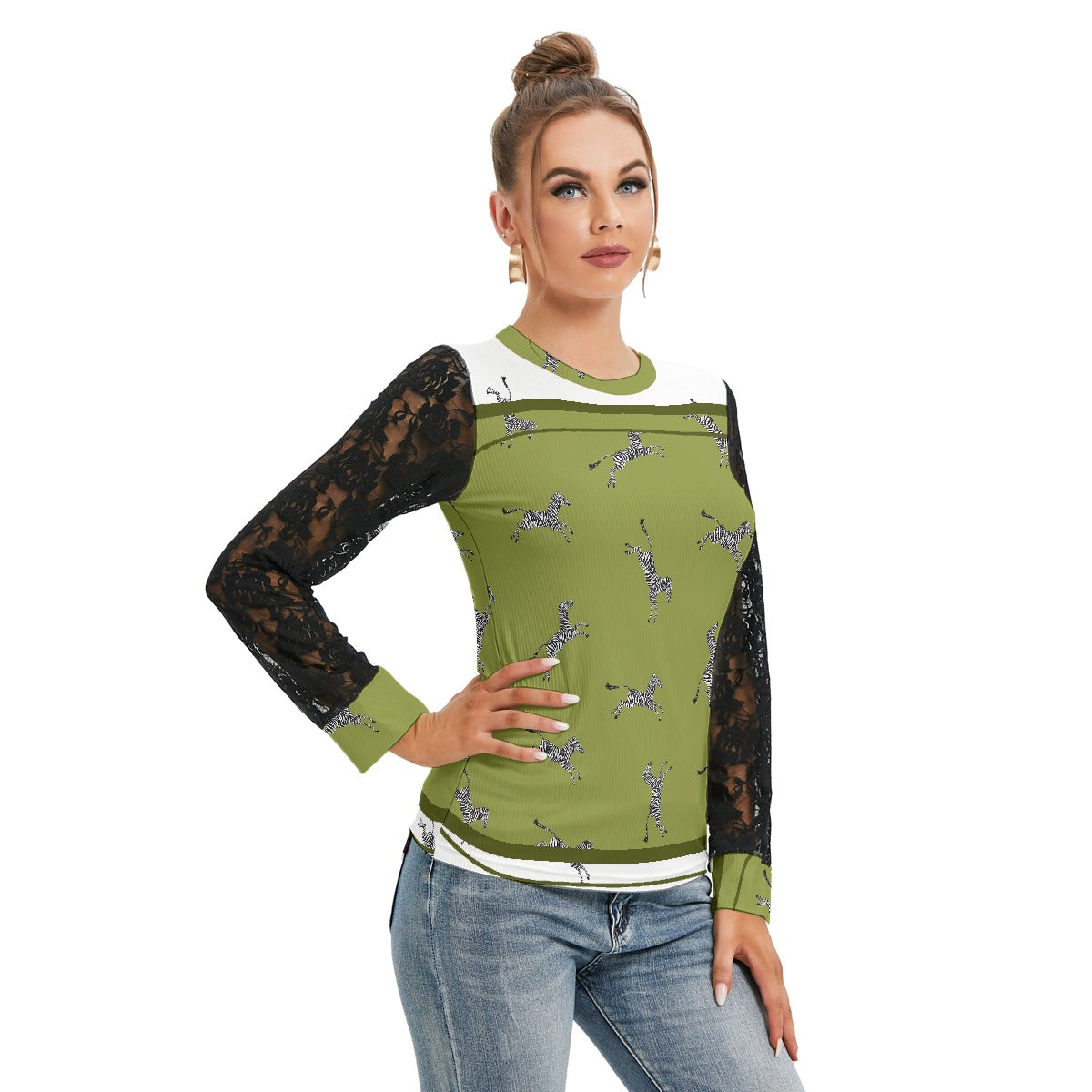 All-Over Print Women's T-shirt And Sleeve With Black Lace